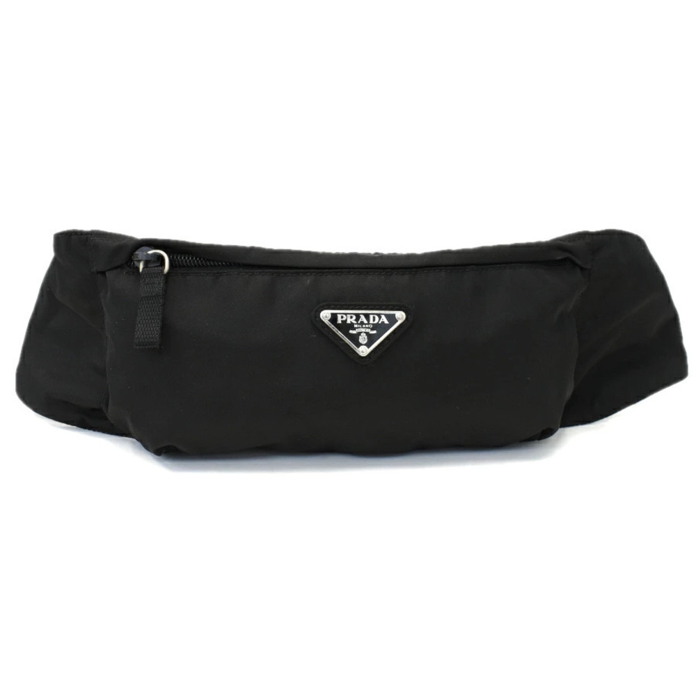 Prada Waist Pouch Clutch Body Bag Triangle Plate Black